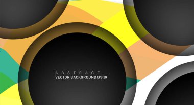 Metin ve arka plan tasarımları için siyah uzay çemberindeki katmanları çakışan renkli geometrik vektör arka planlar