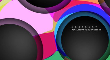 Metin ve arka plan tasarımları için siyah uzay çemberindeki katmanları çakışan renkli geometrik vektör arka planlar