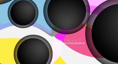 Metin ve arka plan tasarımları için siyah uzay çemberindeki katmanları çakışan renkli geometrik vektör arka planlar
