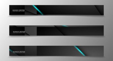 Banner koleksiyonu, karanlık bir odada parlayan neon mavi çizgili vektör arka plan.