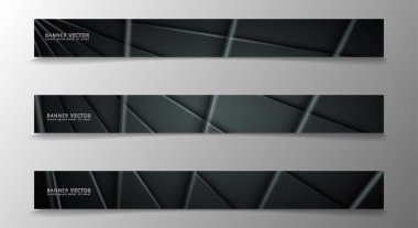 Banner koleksiyonu, koyu bir odada parlayan neon gri çizgili vektör arka plan.