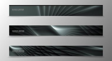 Banner koleksiyonu, koyu bir odada parlayan neon gri çizgili vektör arka plan.
