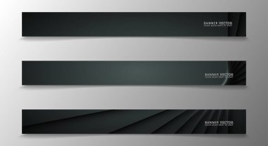 Banner koleksiyonu, koyu bir odada parlayan neon gri çizgili vektör arka plan.