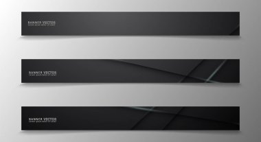 Banner koleksiyonu, koyu bir odada parlayan neon gri çizgili vektör arka plan.