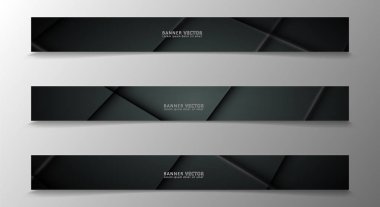 Banner koleksiyonu, koyu bir odada parlayan neon gri çizgili vektör arka plan.