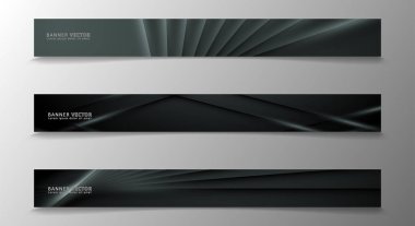 Banner koleksiyonu, koyu bir odada parlayan neon gri çizgili vektör arka plan.