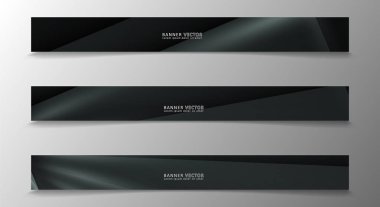 Banner koleksiyonu, koyu bir odada parlayan neon gri çizgili vektör arka plan.