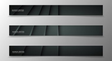 Banner koleksiyonu, koyu bir odada parlayan neon gri çizgili vektör arka plan.