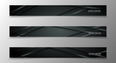 Banner koleksiyonu, koyu bir odada parlayan neon gri çizgili vektör arka plan.