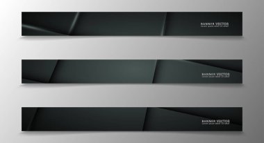 Banner koleksiyonu, koyu bir odada parlayan neon gri çizgili vektör arka plan.