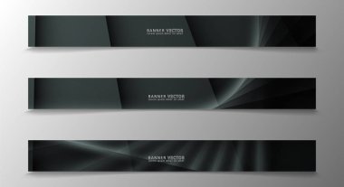 Banner koleksiyonu, koyu bir odada parlayan neon gri çizgili vektör arka plan.