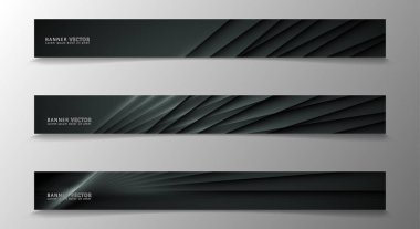 Banner koleksiyonu, koyu bir odada parlayan neon gri çizgili vektör arka plan.