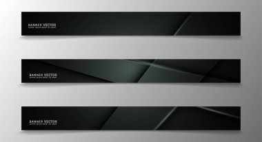 Banner koleksiyonu, koyu bir odada parlayan neon gri çizgili vektör arka plan.