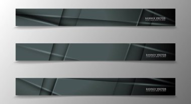 Banner koleksiyonu, koyu bir odada parlayan neon gri çizgili vektör arka plan.