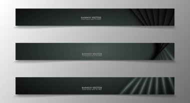 Banner koleksiyonu, koyu bir odada parlayan neon gri çizgili vektör arka plan.