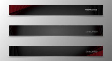 Banner koleksiyonu, karanlık bir odada parlayan neon kırmızı çizgili vektör arka plan.