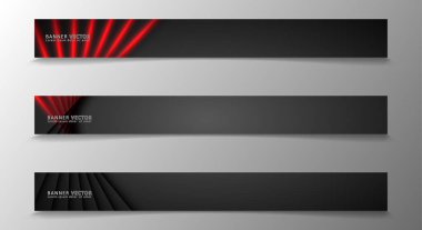 Banner koleksiyonu, karanlık bir odada parlayan neon kırmızı çizgili vektör arka plan.
