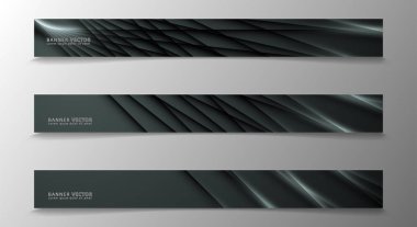 Banner koleksiyonu, koyu bir odada parlayan neon gri çizgili vektör arka plan.
