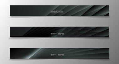 Banner koleksiyonu, koyu bir odada parlayan neon gri çizgili vektör arka plan.