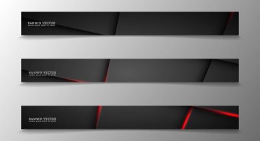 Banner koleksiyonu, karanlık bir odada parlayan neon kırmızı çizgili vektör arka plan.