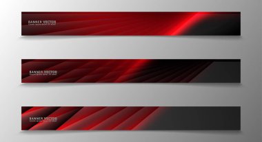 Banner koleksiyonu, karanlık bir odada parlayan neon kırmızı çizgili vektör arka plan.