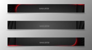 Banner koleksiyonu, karanlık bir odada parlayan neon kırmızı çizgili vektör arka plan.