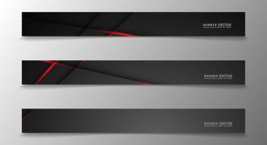 Banner koleksiyonu, karanlık bir odada parlayan neon kırmızı çizgili vektör arka plan.