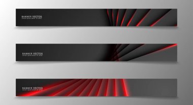Banner koleksiyonu, karanlık bir odada parlayan neon kırmızı çizgili vektör arka plan.