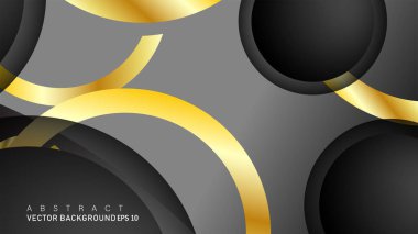 Metin ve arka plan tasarımı için siyah boşluk dairelerinde altın yüzük renk degradeleriyle örtüşen vektör arka plan tasarımı