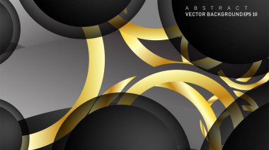 Metin ve arka plan tasarımı için siyah boşluk dairelerinde altın yüzük renk degradeleriyle örtüşen vektör arka plan tasarımı