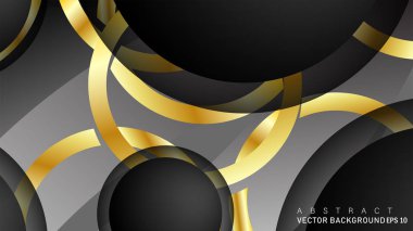 Metin ve arka plan tasarımı için siyah boşluk dairelerinde altın yüzük renk degradeleriyle örtüşen vektör arka plan tasarımı