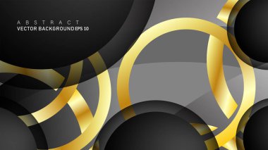 Metin ve arka plan tasarımı için siyah boşluk dairelerinde altın yüzük renk degradeleriyle örtüşen vektör arka plan tasarımı