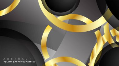 Metin ve arka plan tasarımı için siyah boşluk dairelerinde altın yüzük renk degradeleriyle örtüşen vektör arka plan tasarımı