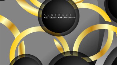 Metin ve arka plan tasarımı için siyah boşluk dairelerinde altın yüzük renk degradeleriyle örtüşen vektör arka plan tasarımı