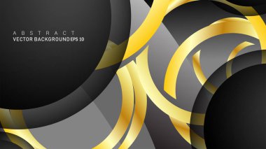 Metin ve arka plan tasarımı için siyah boşluk dairelerinde altın yüzük renk degradeleriyle örtüşen vektör arka plan tasarımı