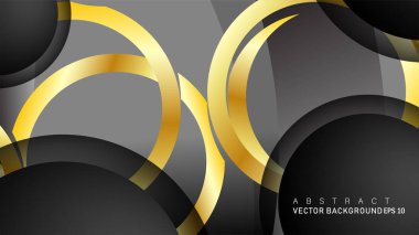Metin ve arka plan tasarımı için siyah boşluk dairelerinde altın yüzük renk degradeleriyle örtüşen vektör arka plan tasarımı