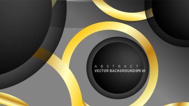 Metin ve arka plan tasarımı için siyah boşluk dairelerinde altın yüzük renk degradeleriyle örtüşen vektör arka plan tasarımı