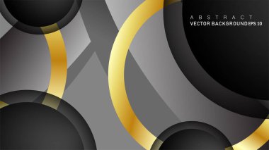 Metin ve arka plan tasarımı için siyah boşluk dairelerinde altın yüzük renk degradeleriyle örtüşen vektör arka plan tasarımı