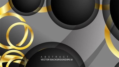 Metin ve arka plan tasarımı için siyah boşluk dairelerinde altın yüzük renk degradeleriyle örtüşen vektör arka plan tasarımı