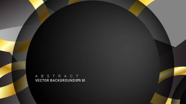 Metin ve arka plan tasarımı için siyah boşluk dairelerinde altın yüzük renk degradeleriyle örtüşen vektör arka plan tasarımı
