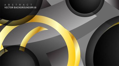 Metin ve arka plan tasarımı için siyah boşluk dairelerinde altın yüzük renk degradeleriyle örtüşen vektör arka plan tasarımı