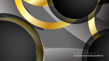 Metin ve arka plan tasarımı için siyah boşluk dairelerinde altın yüzük renk degradeleriyle örtüşen vektör arka plan tasarımı