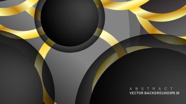Metin ve arka plan tasarımı için siyah boşluk dairelerinde altın yüzük renk degradeleriyle örtüşen vektör arka plan tasarımı