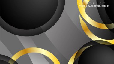 Metin ve arka plan tasarımı için siyah boşluk dairelerinde altın yüzük renk degradeleriyle örtüşen vektör arka plan tasarımı