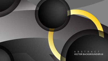 Metin ve arka plan tasarımı için siyah boşluk dairelerinde altın yüzük renk degradeleriyle örtüşen vektör arka plan tasarımı