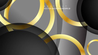 Metin ve arka plan tasarımı için siyah boşluk dairelerinde altın yüzük renk degradeleriyle örtüşen vektör arka plan tasarımı