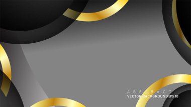 Metin ve arka plan tasarımı için siyah boşluk dairelerinde altın yüzük renk degradeleriyle örtüşen vektör arka plan tasarımı