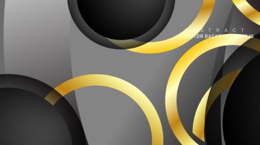 Metin ve arka plan tasarımı için siyah boşluk dairelerinde altın yüzük renk degradeleriyle örtüşen vektör arka plan tasarımı