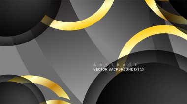 Metin ve arka plan tasarımı için siyah boşluk dairelerinde altın yüzük renk degradeleriyle örtüşen vektör arka plan tasarımı