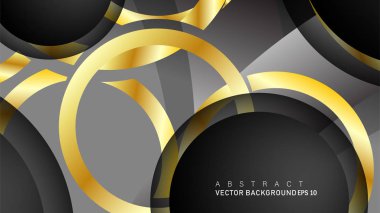 Metin ve arka plan tasarımı için siyah boşluk dairelerinde altın yüzük renk degradeleriyle örtüşen vektör arka plan tasarımı